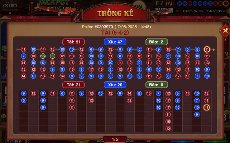 Quan sát bảng lịch sử kết quả để tìm nhịp cược